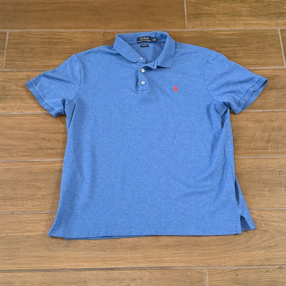 Polo Ralph Lauren Mens Classic Fit Short Sleeve Polo Shirt Heather Blue Size M